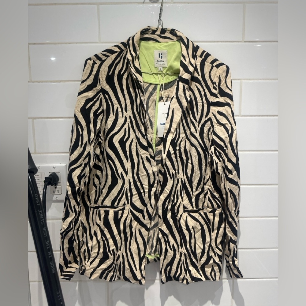 Garcia Zebra Print Blazer NWT Size M Beige Animal Print Lightweight Jacket